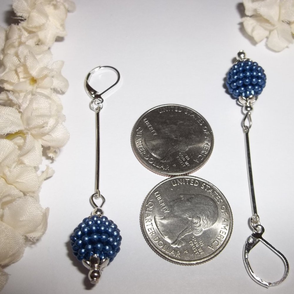 Long Blue Pearl Earring Bar Stick Jewelry NWT 6495 - Picture 4 of 10